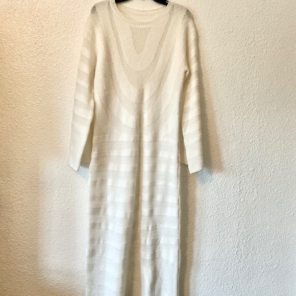 White Textured Knit Midi Dress | Soft Cozy Minimalist Sweater Dress - Picture 2 of 2